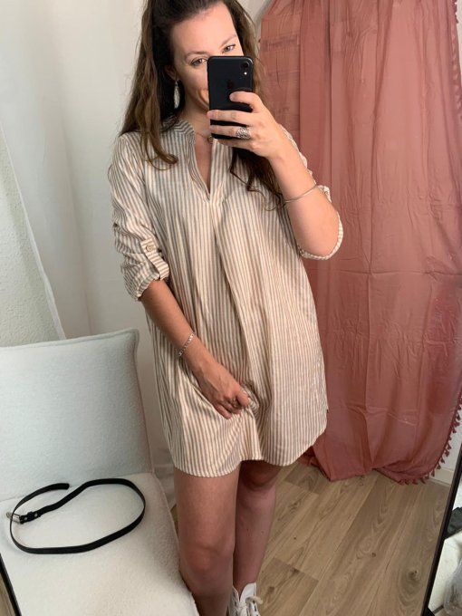 Robe à rayures beige 