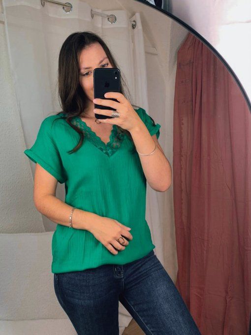 T-shirt en gaze de coton vert