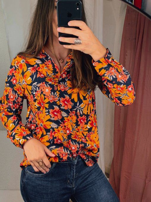 Chemise motifs oranges et bleus