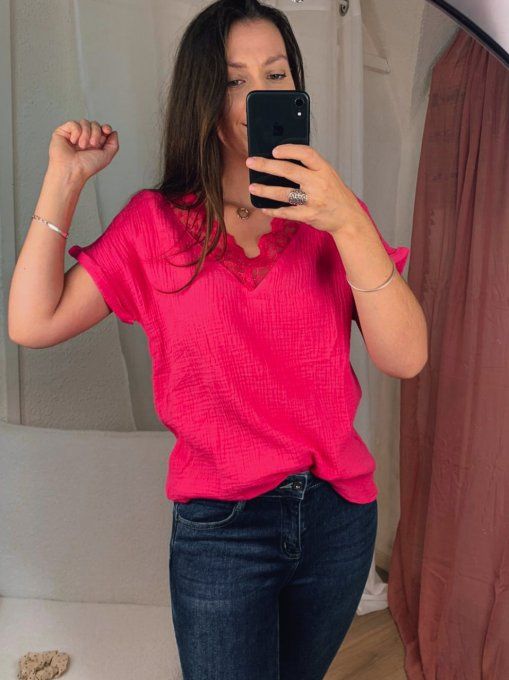 T-shirt en gaze de coton rose ✅