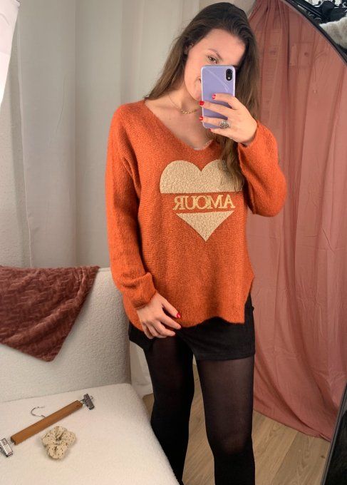 Pull " Amour " brique 