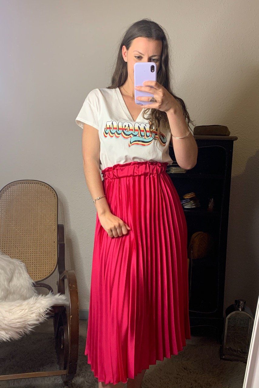Jupe midi plissée rose on sale