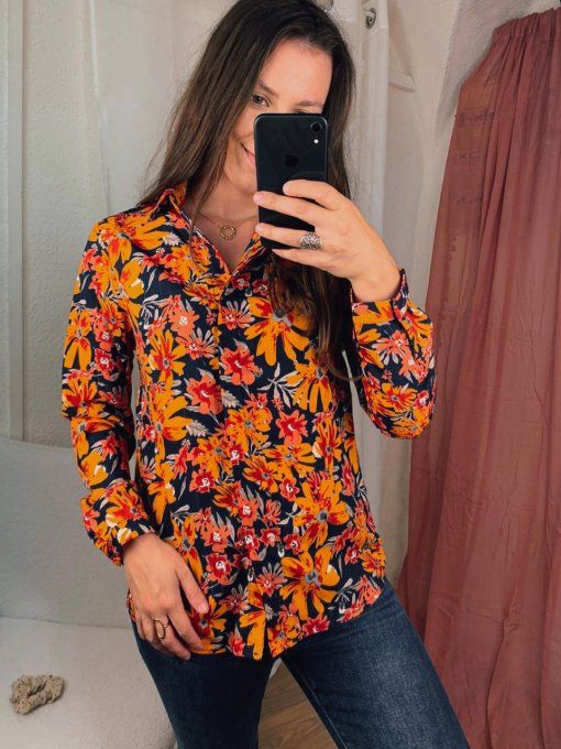 Chemise motifs oranges et bleus