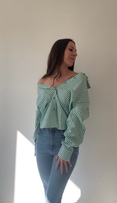 Chemise rayée verte 