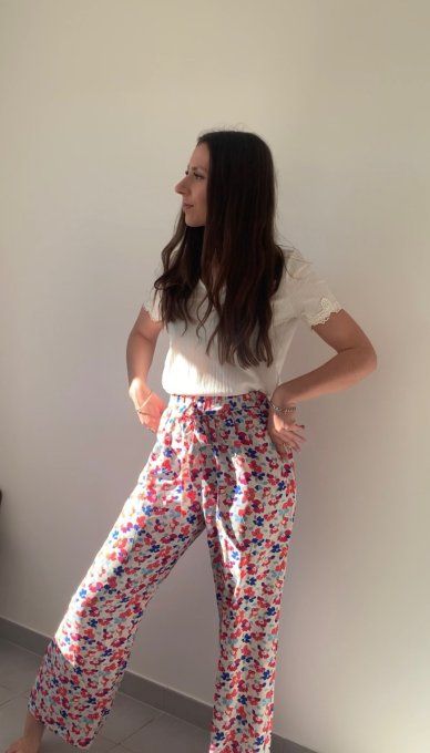 Pantalon fluide Mira rose et bleu 