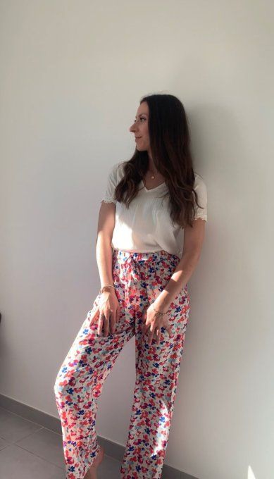 Pantalon fluide Mira rose et bleu 