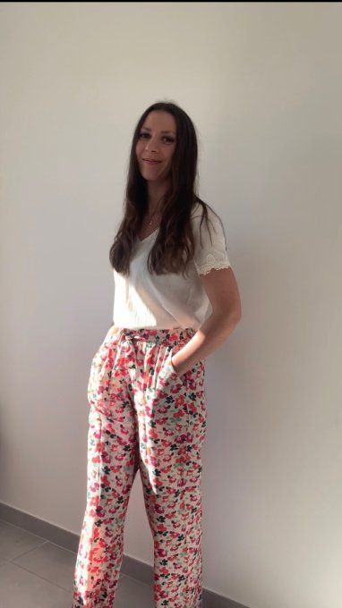 Pantalon fluide Mira rose et vert 