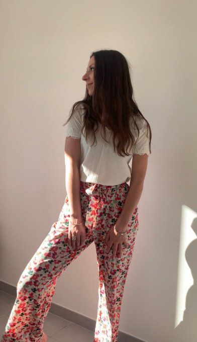 Pantalon fluide Mira rose et vert 