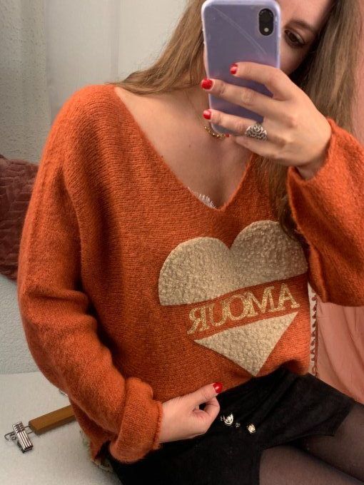 Pull " Amour " brique 