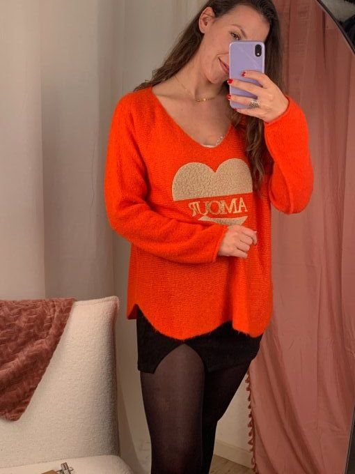 Pull " Amour " Orange 